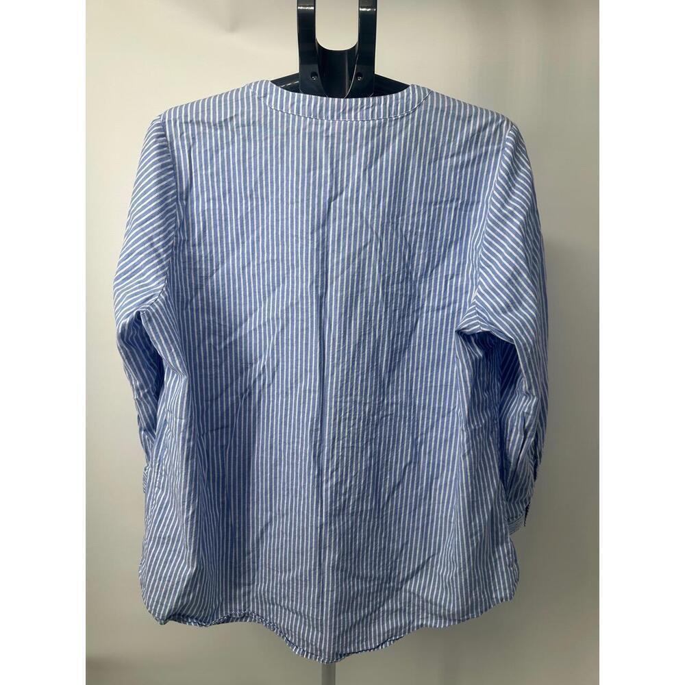 Woman Within Cotton Button Up Blue/White Striped Long Sleeve Lightweight Size 1X - Picture 2 of 4